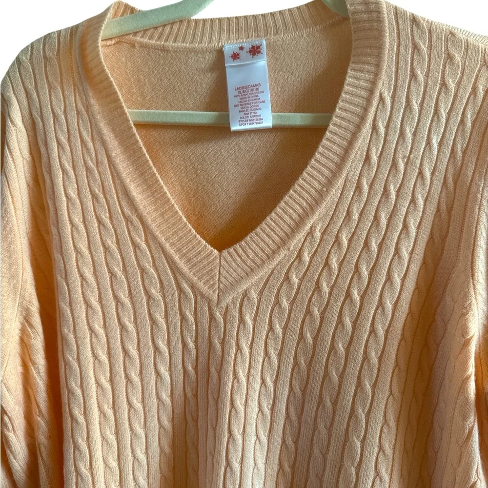 E.S. Sutton Inc. Women's Soft‎ V-Neck Pullover Apricot Cable Knit Sweater Sz XL